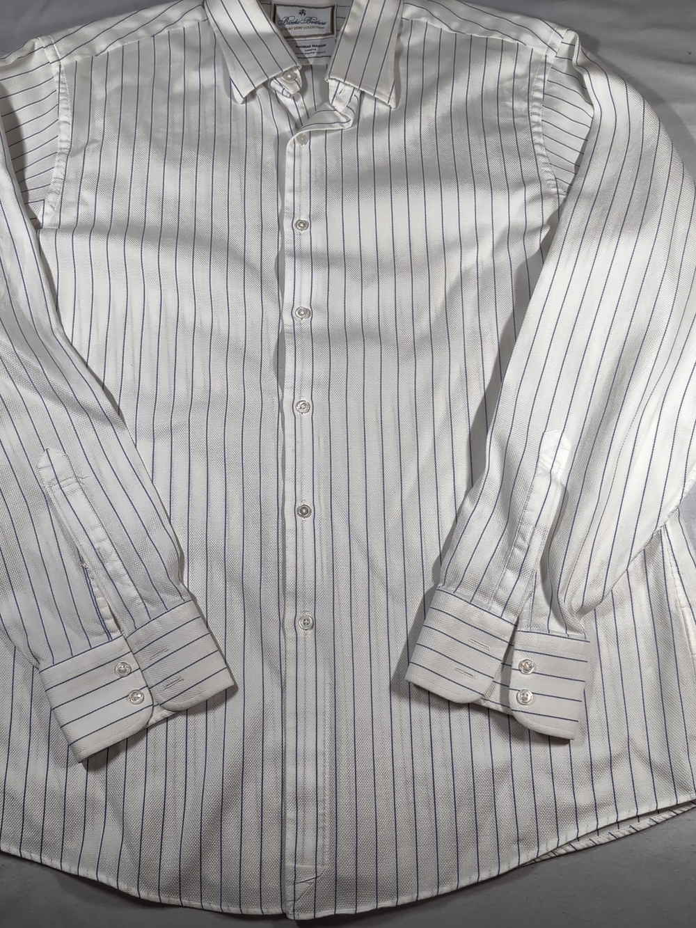 Brooks Brothers White & Blue Pinstripe Dress Shirt